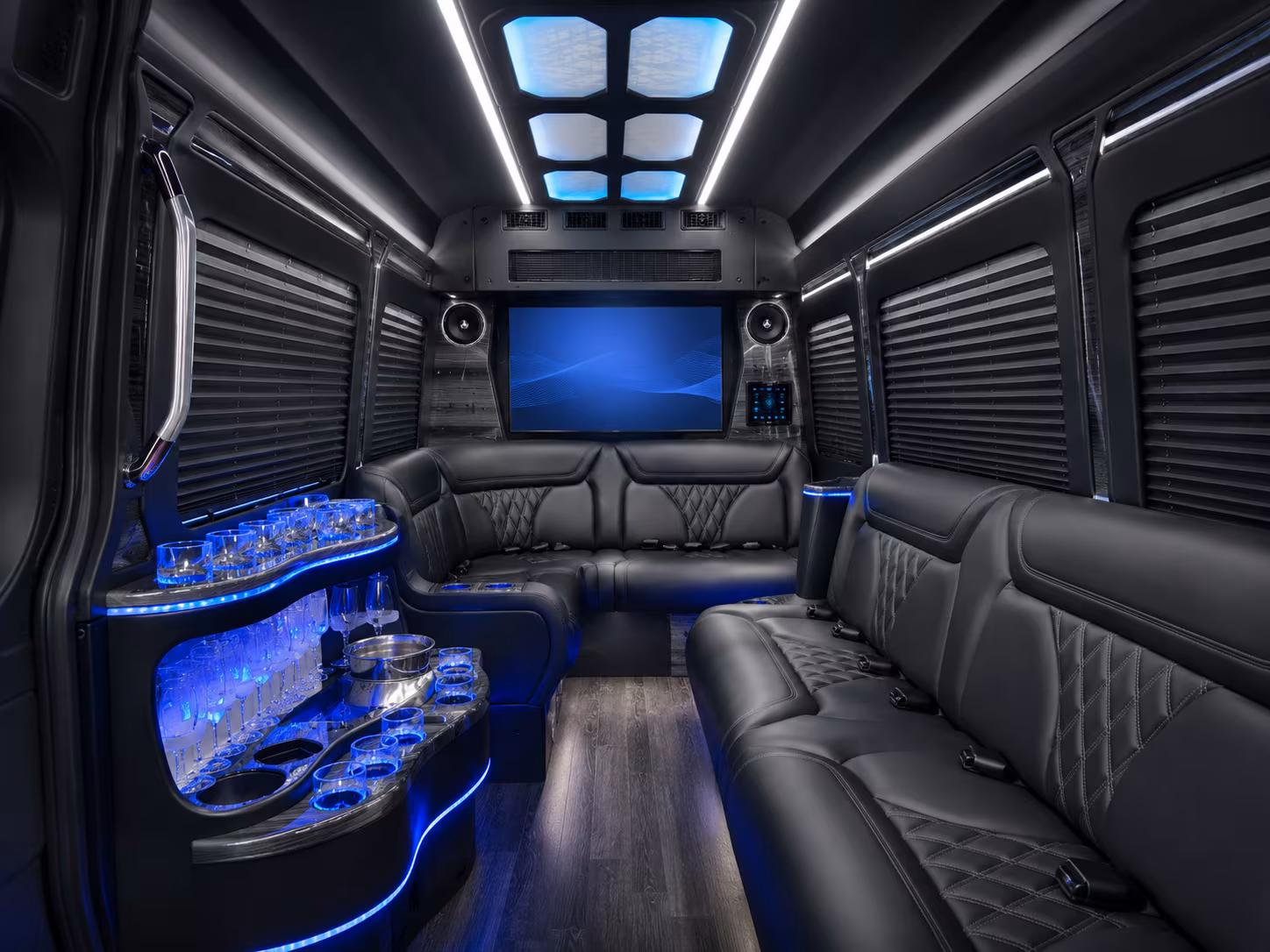 malden 30 passenger party bus inside