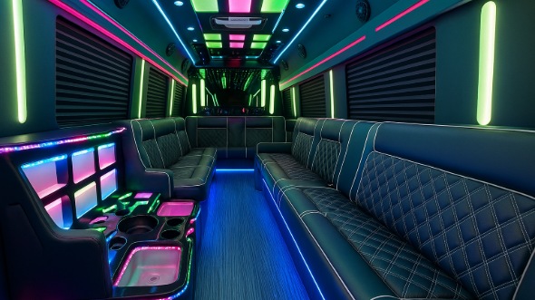 Interior of Charter Bus Company Waltham's Party Bus in Waltham